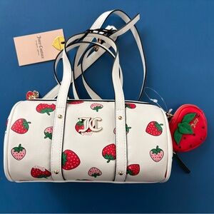 Juicy Couture Sweet N Juicy Strawberry Print Mini Barrel Bag with Coin Pouch